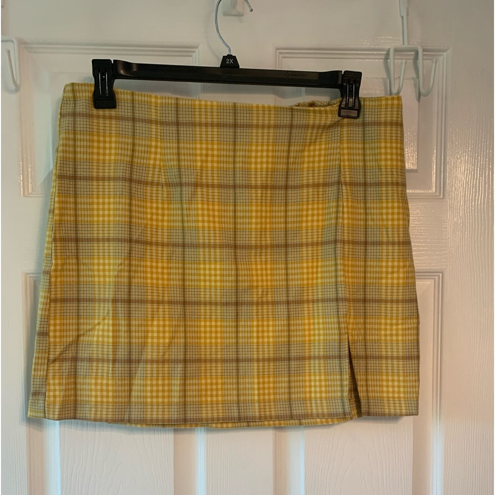 Yellow plaid pencil skirt